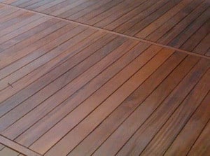 A new Ipe deck recently finished with a penetrating oil finish. Refinishing once or twice a year is required to maintain this look.