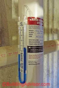 Pressure gauge in radon mitigation system