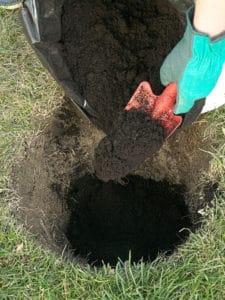 Technician hand digs holes for a perc test.