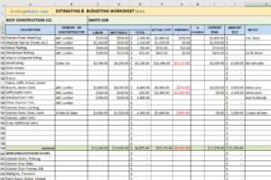 Sample use of BuildingAdvisor Estimating Spreadsheet Excel template