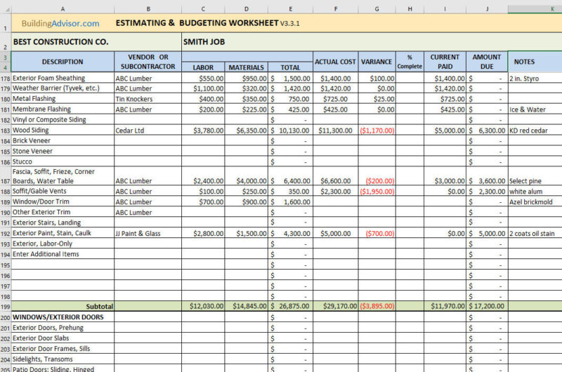 Free Construction Cost Estimate Excel Template