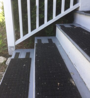 Non-slip tapes and tread covers used on porch and deck stairs.