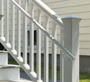 Code-approved handrails are required on deck stairs and landings 30 inches above grade.